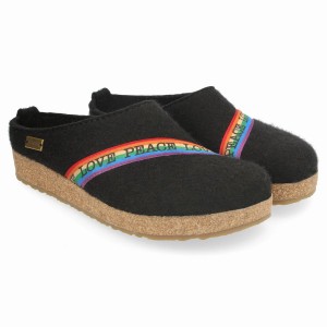 Chodaki Męskie Haflinger Rainbow Czarne | GQR651RF