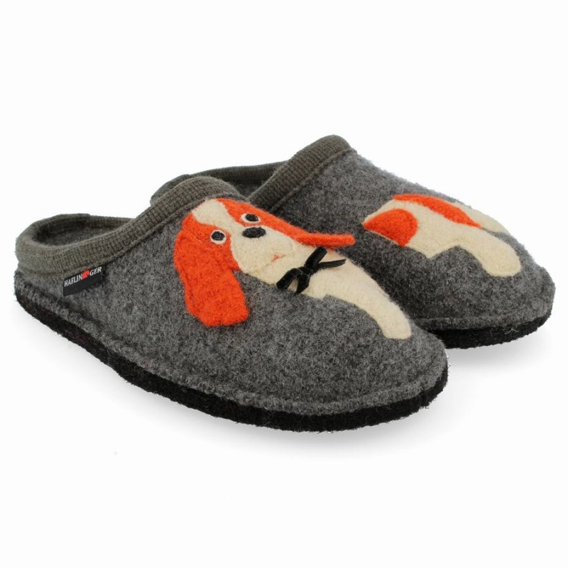 Kapcie Novelty Damskie Haflinger Spaniel Szare | QUY316YC